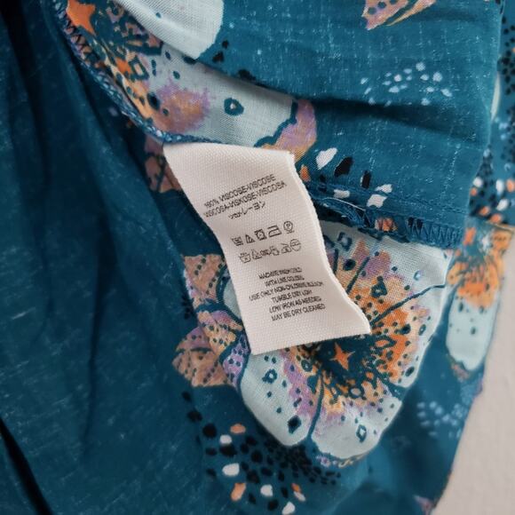 Free People Tuscan Dreams Teal Floral Tunic Mini Dress Bell Sleeve Boho S - Picture 11 of 12